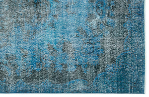 Turquoise  Over Dyed Vintage Rug 5'1'' x 8'11'' ft 156 x 271 cm