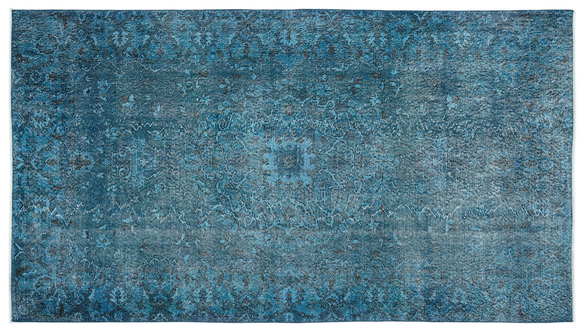 Turquoise  Over Dyed Vintage Rug 5&#39;4&#39;&#39; x 9&#39;6&#39;&#39; ft 163 x 290 cm