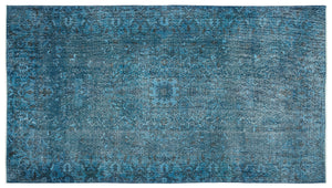 Turquoise  Over Dyed Vintage Rug 5'4'' x 9'6'' ft 163 x 290 cm