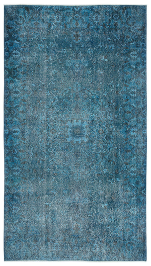 Turquoise  Over Dyed Vintage Rug 5'4'' x 9'6'' ft 163 x 290 cm