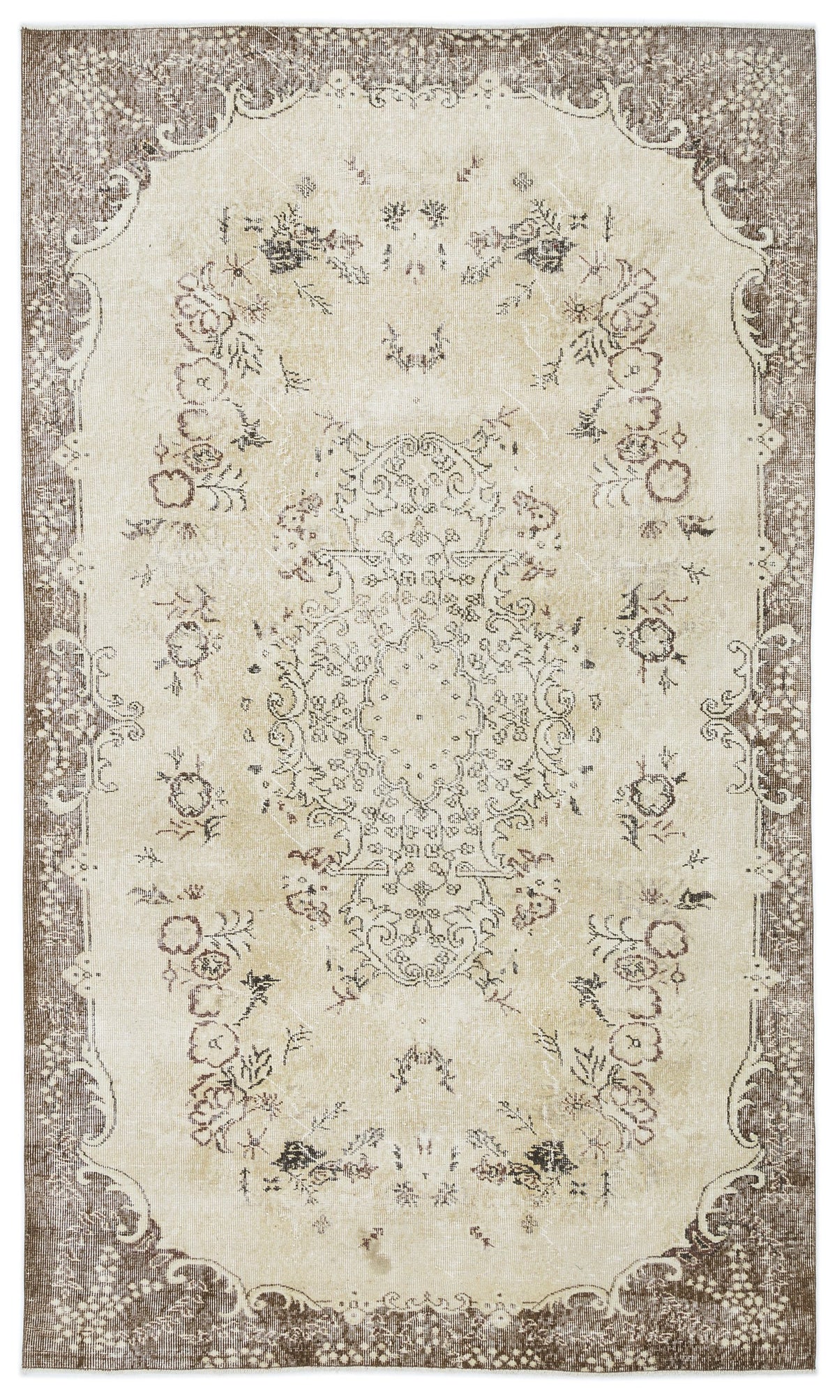 Beige Over Dyed Vintage Rug 5&#39;7&#39;&#39; x 9&#39;5&#39;&#39; ft 170 x 286 cm