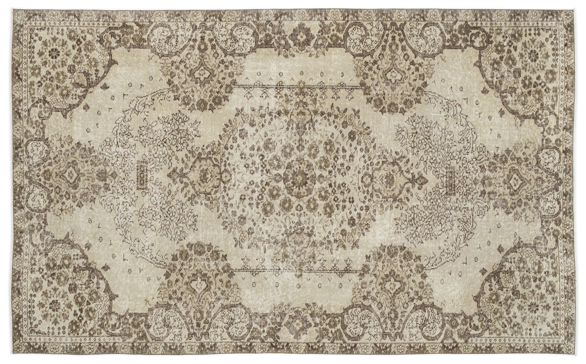 Beige Over Dyed Vintage Rug 5&#39;3&#39;&#39; x 8&#39;8&#39;&#39; ft 160 x 264 cm