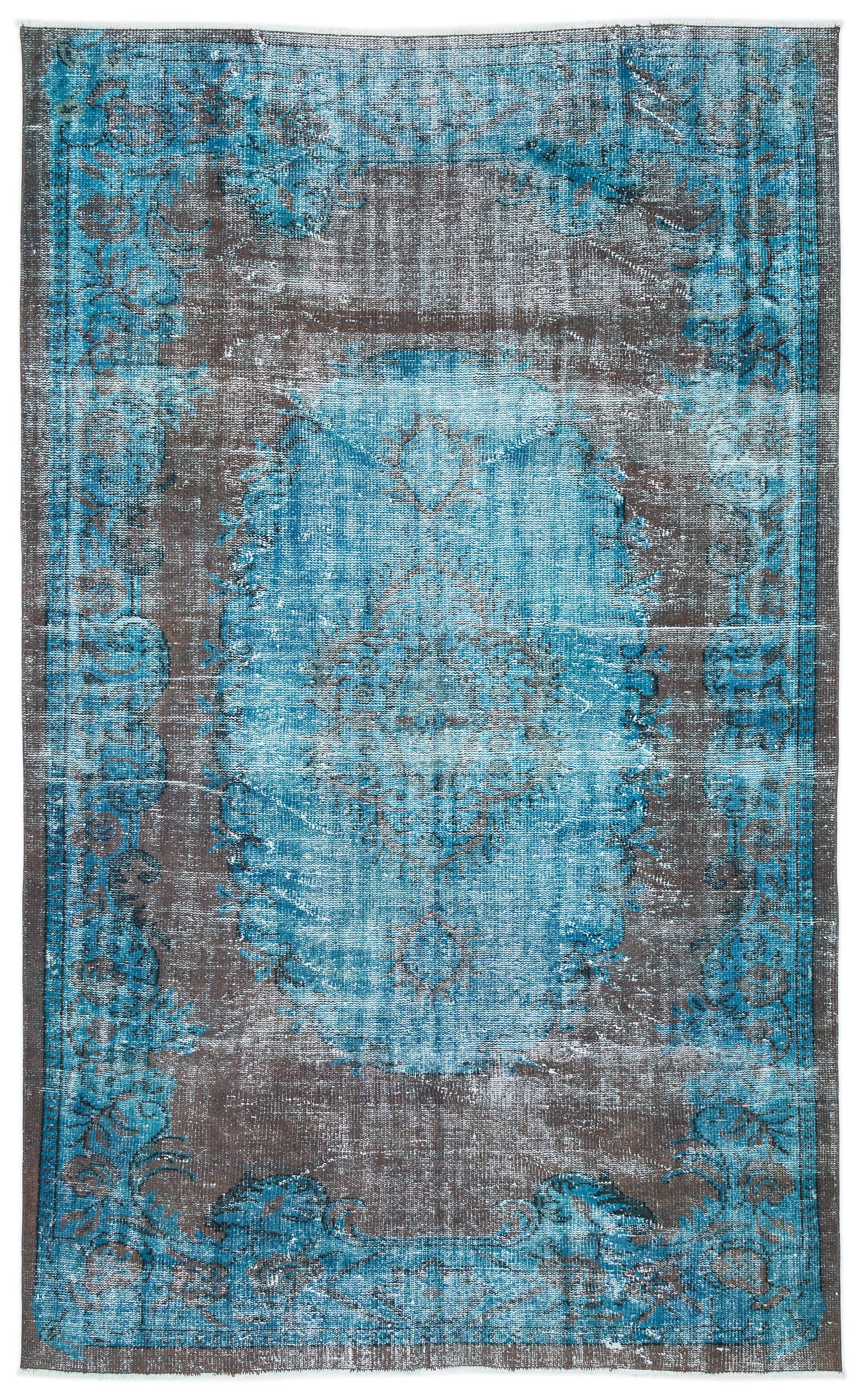 Traditional Design Blue Over Dyed Vintage Rug 6'1'' x 9'7'' ft 186 x 293 cm
