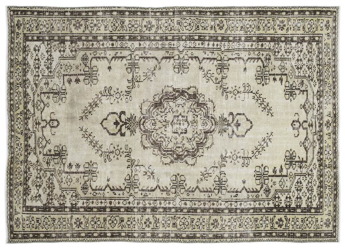 Beige Over Dyed Vintage Rug 6&#39;1&#39;&#39; x 8&#39;8&#39;&#39; ft 185 x 263 cm