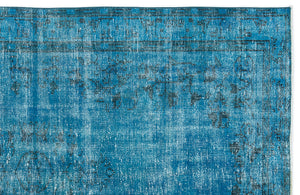 Turquoise  Over Dyed Vintage Rug 5'2'' x 8'1'' ft 157 x 247 cm