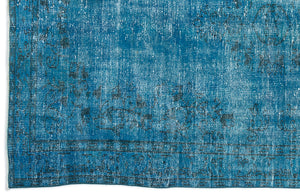Turquoise  Over Dyed Vintage Rug 5'2'' x 8'1'' ft 157 x 247 cm