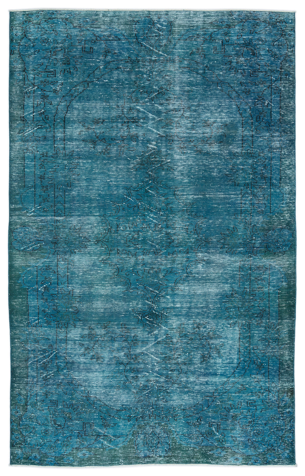 Turquoise  Over Dyed Vintage Rug 6'1'' x 9'10'' ft 185 x 300 cm