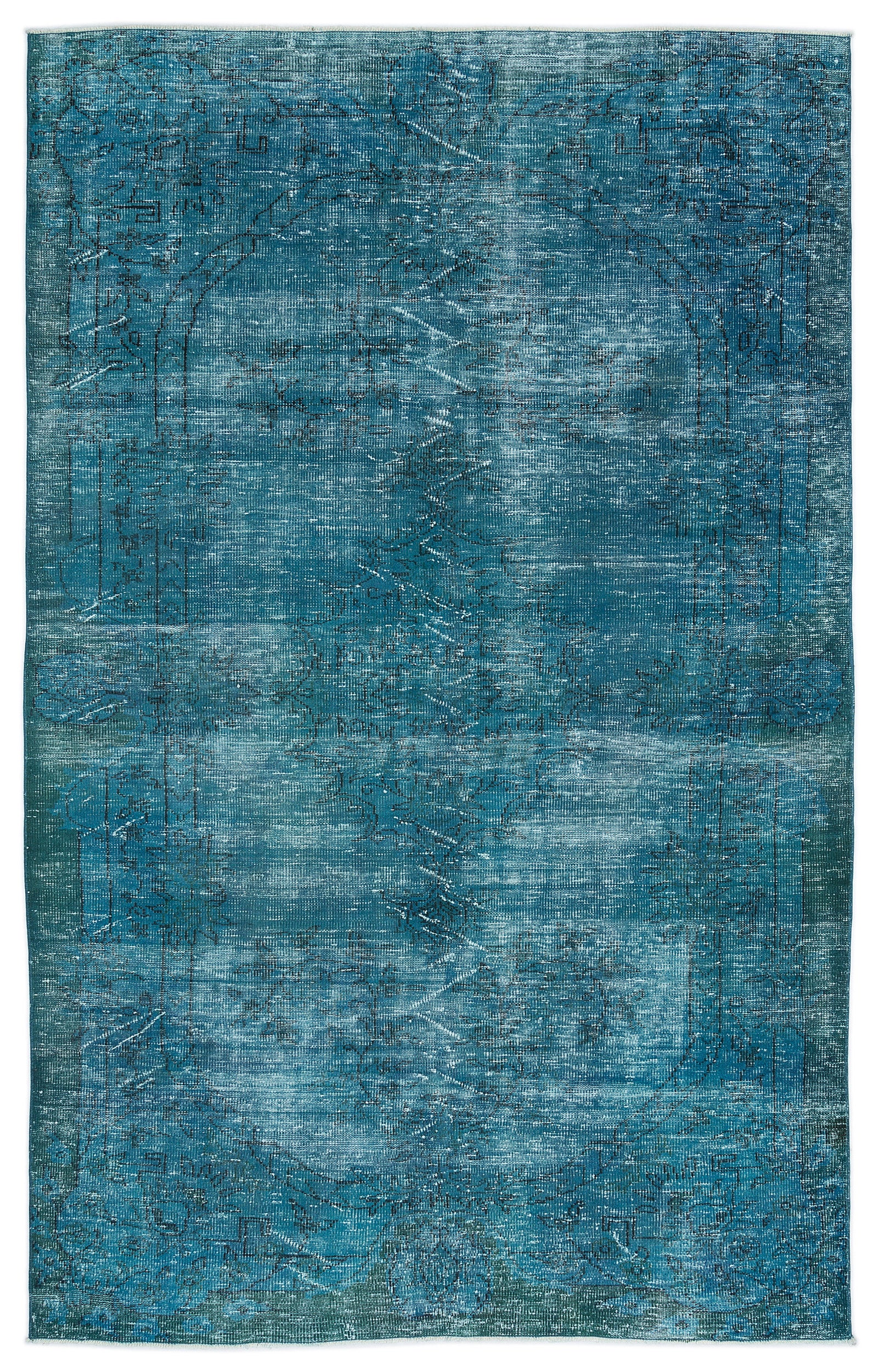 Turquoise  Over Dyed Vintage Rug 6'1'' x 9'10'' ft 185 x 300 cm