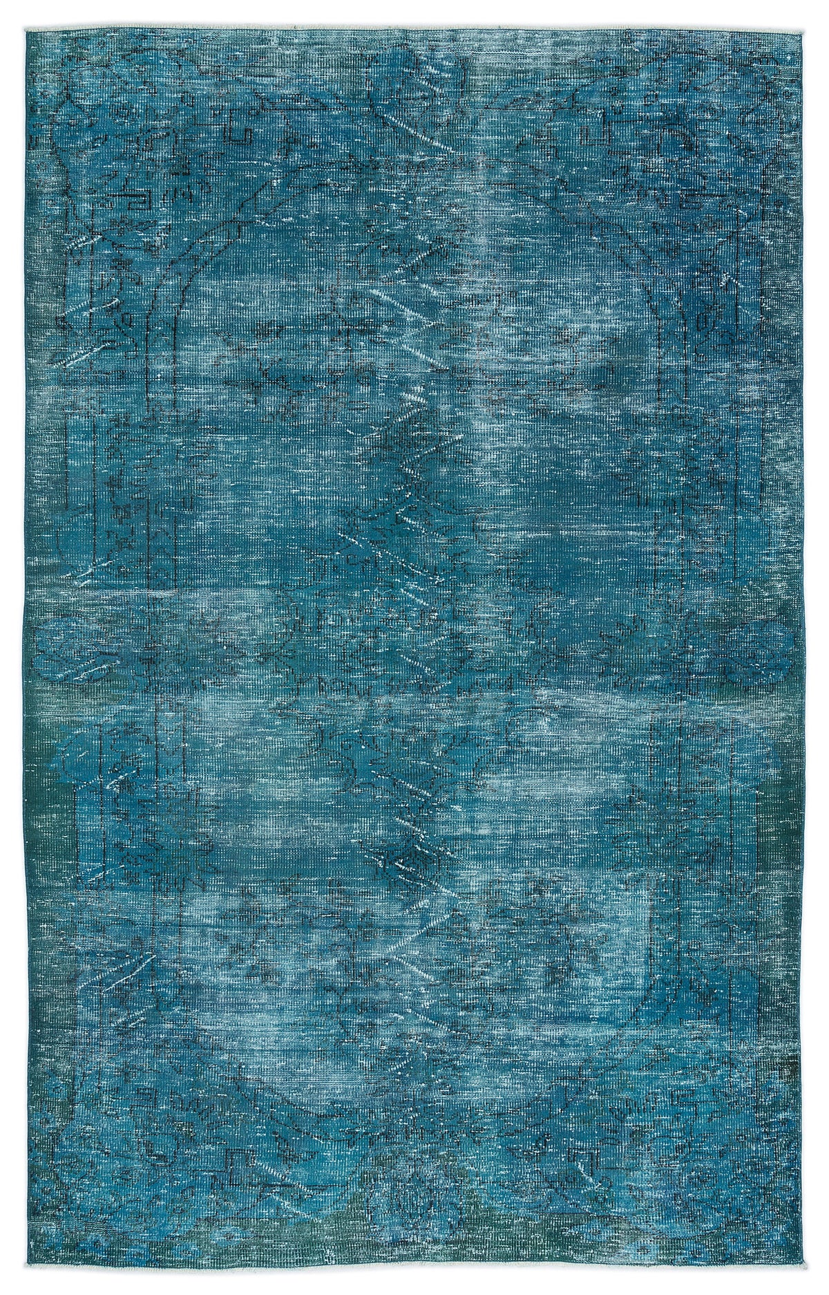 Turquoise  Over Dyed Vintage Rug 6&#39;1&#39;&#39; x 9&#39;10&#39;&#39; ft 185 x 300 cm