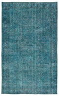 Turquoise  Over Dyed Vintage Rug 5'11'' x 9'8'' ft 181 x 295 cm