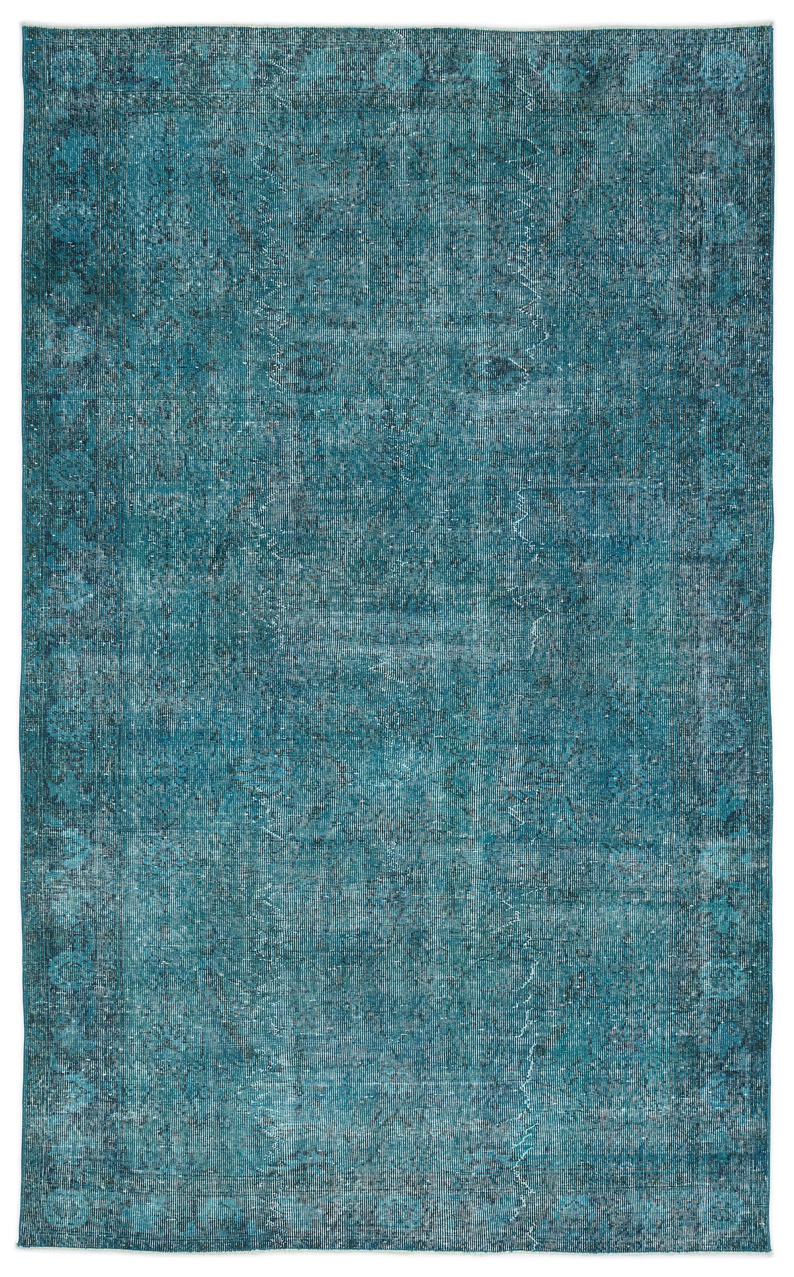 Turquoise  Over Dyed Vintage Rug 5'11'' x 9'8'' ft 181 x 295 cm