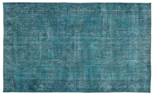 Turquoise  Over Dyed Vintage Rug 5'11'' x 9'8'' ft 181 x 295 cm