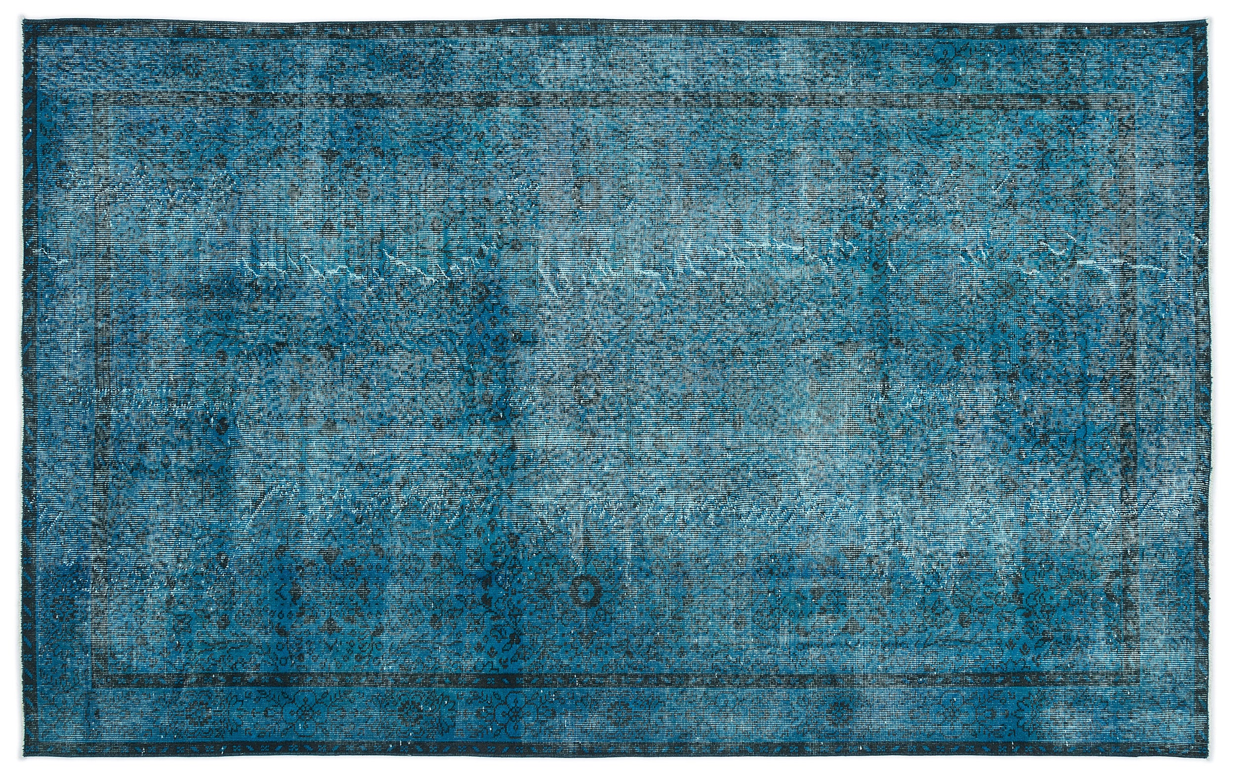 Turquoise  Over Dyed Vintage Rug 5'10'' x 9'4'' ft 177 x 285 cm