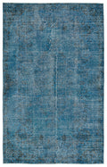 Turquoise  Over Dyed Vintage Rug 5'10'' x 9'3'' ft 178 x 283 cm