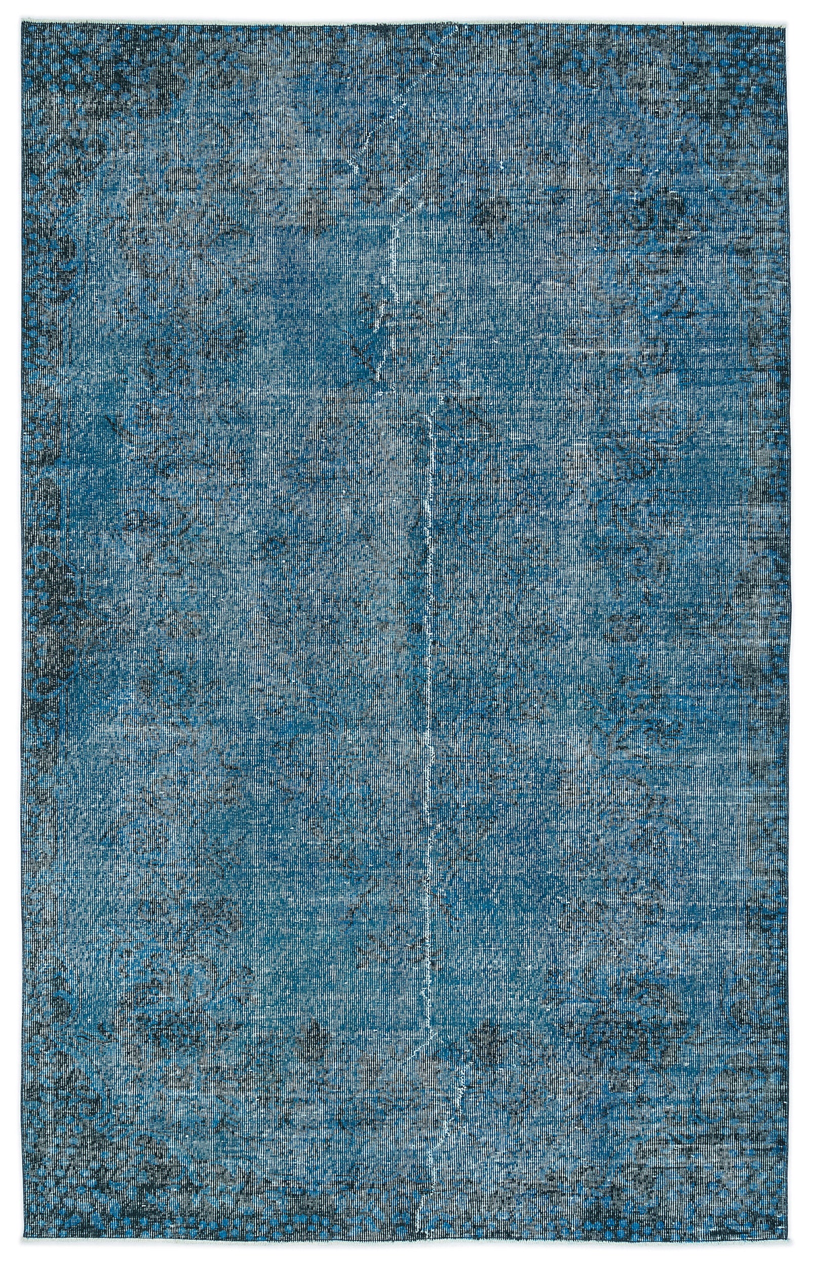 Turquoise  Over Dyed Vintage Rug 5'10'' x 9'3'' ft 178 x 283 cm