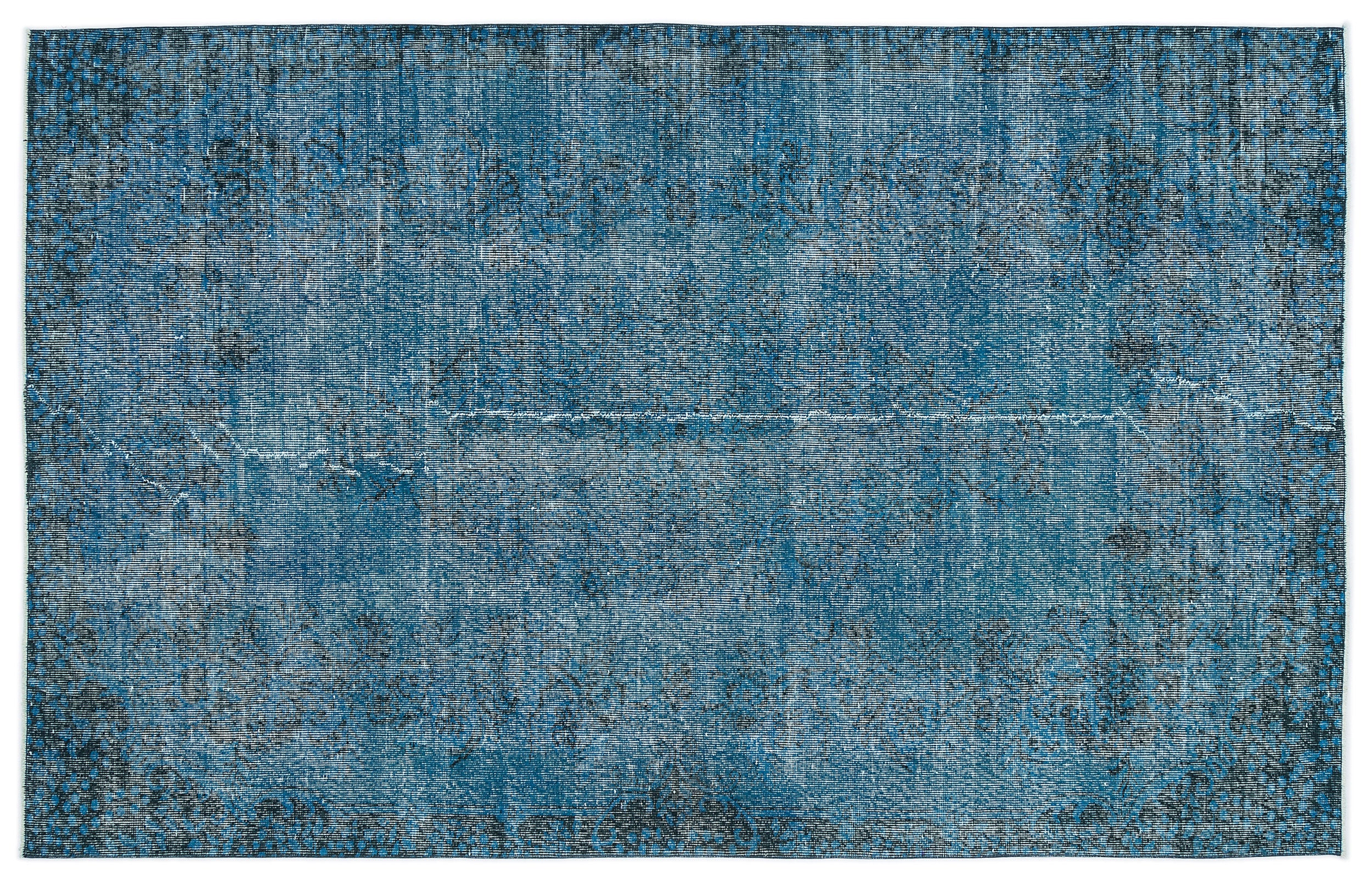 Turquoise  Over Dyed Vintage Rug 5'10'' x 9'3'' ft 178 x 283 cm