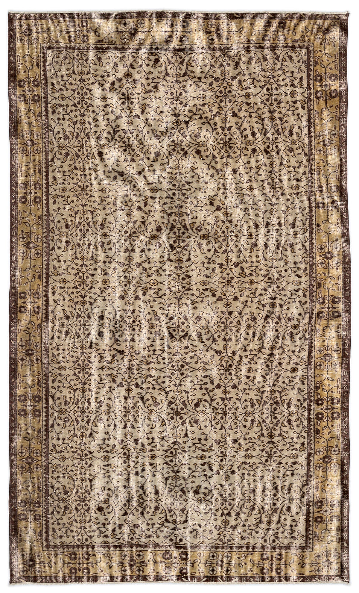 Brown Over Dyed Vintage Rug 5'5'' x 9'1'' ft 165 x 276 cm
