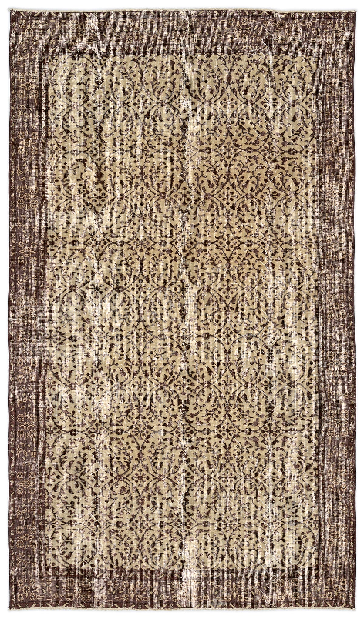 Brown Over Dyed Vintage Rug 5&#39;3&#39;&#39; x 9&#39;3&#39;&#39; ft 161 x 283 cm