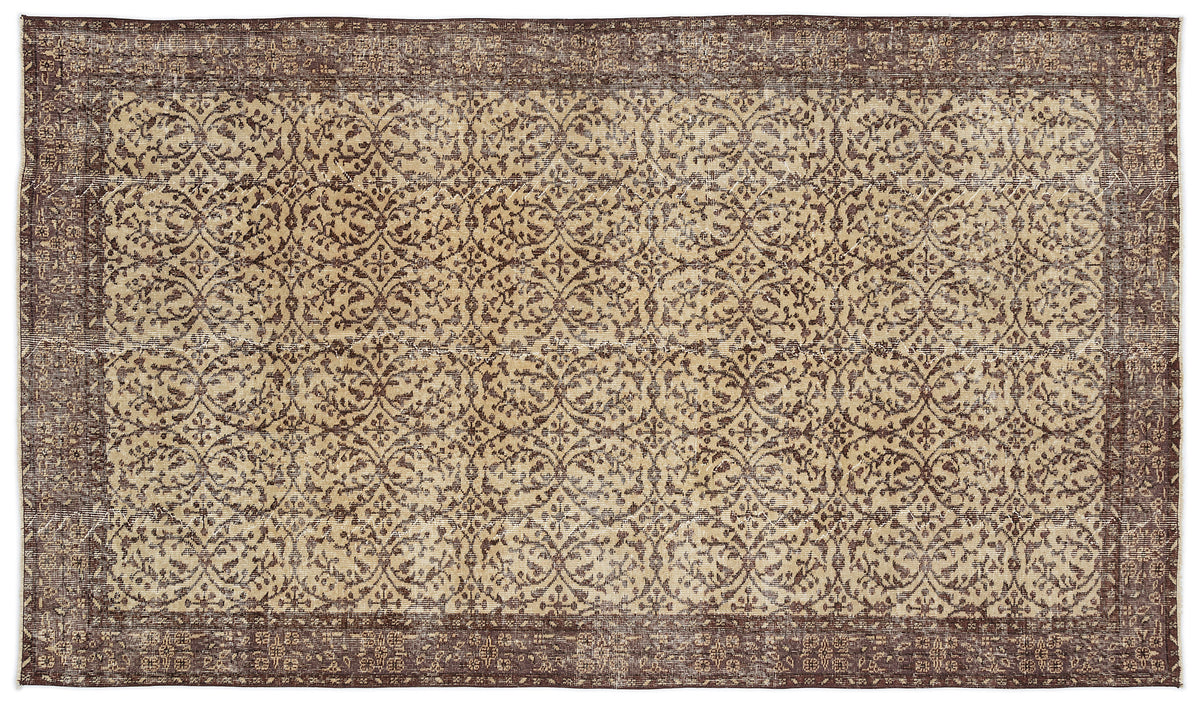 Brown Over Dyed Vintage Rug 5&#39;3&#39;&#39; x 9&#39;3&#39;&#39; ft 161 x 283 cm