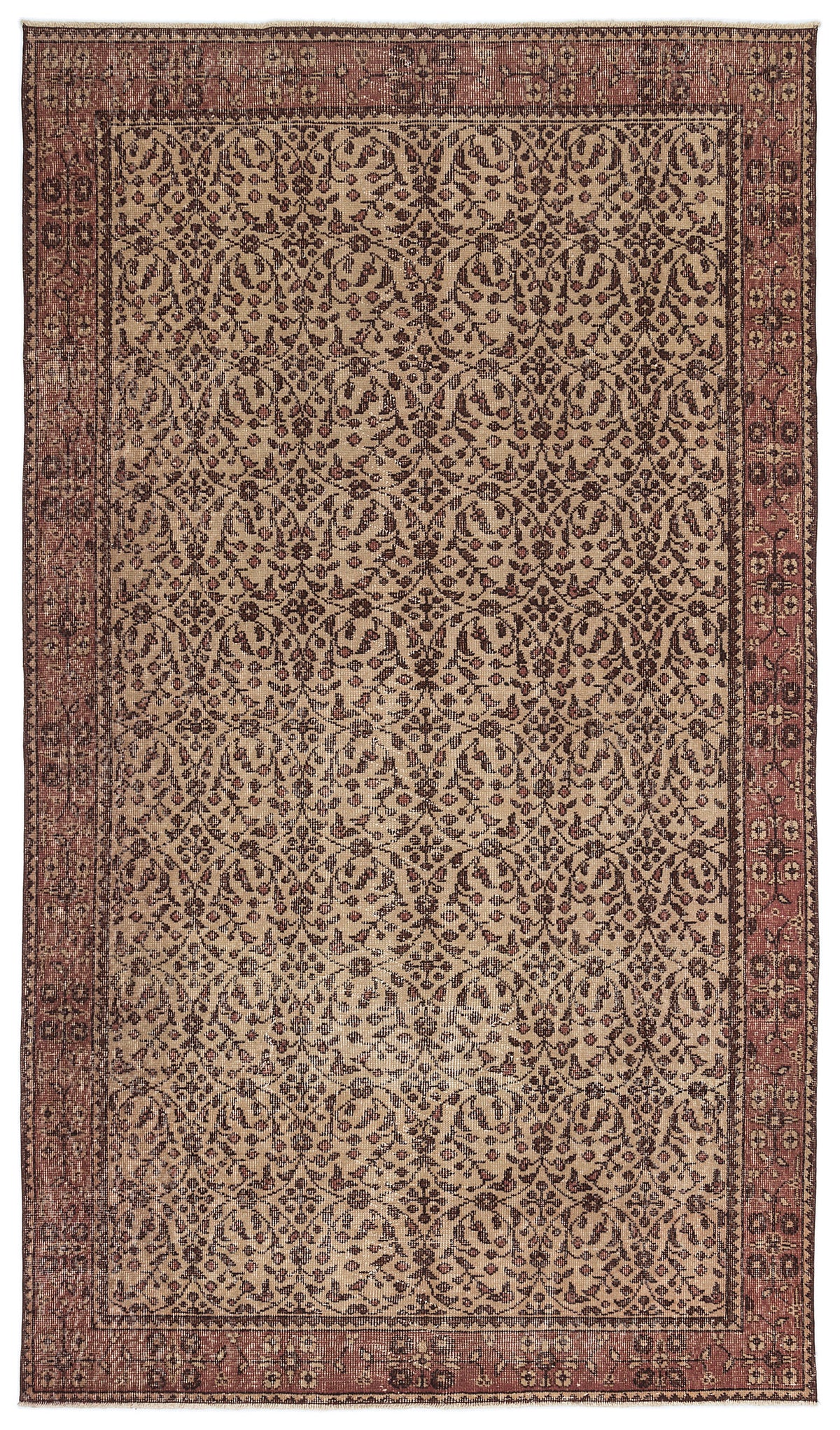 Brown Over Dyed Vintage Rug 5&#39;2&#39;&#39; x 8&#39;11&#39;&#39; ft 158 x 272 cm