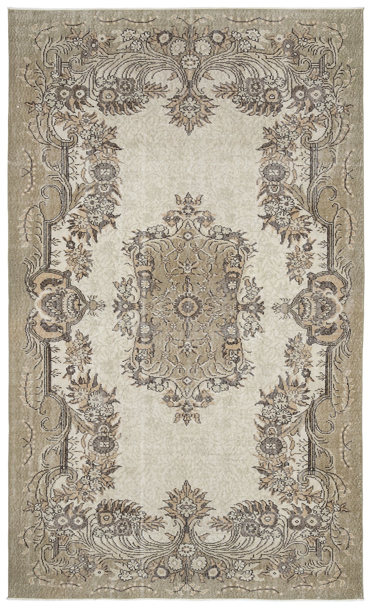 Beige Over Dyed Vintage Rug 6&#39;1&#39;&#39; x 10&#39;1&#39;&#39; ft 185 x 307 cm