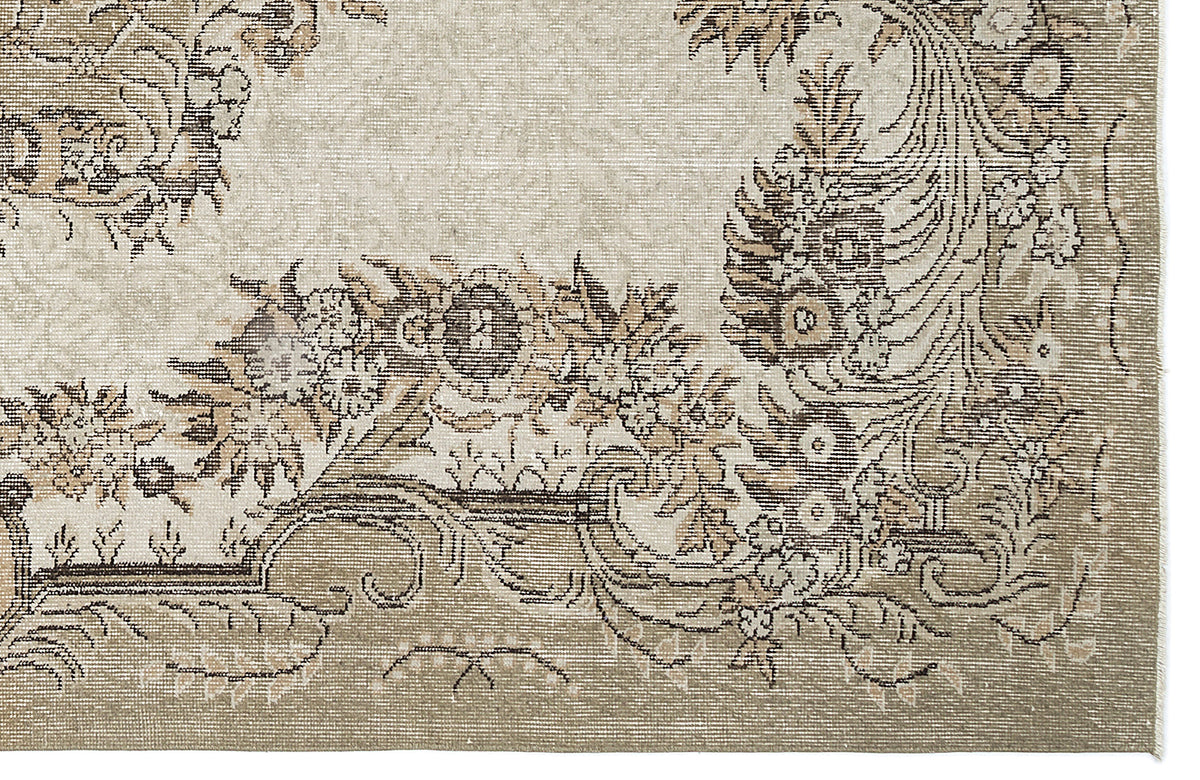 Beige Over Dyed Vintage Rug 6&#39;1&#39;&#39; x 10&#39;1&#39;&#39; ft 185 x 307 cm