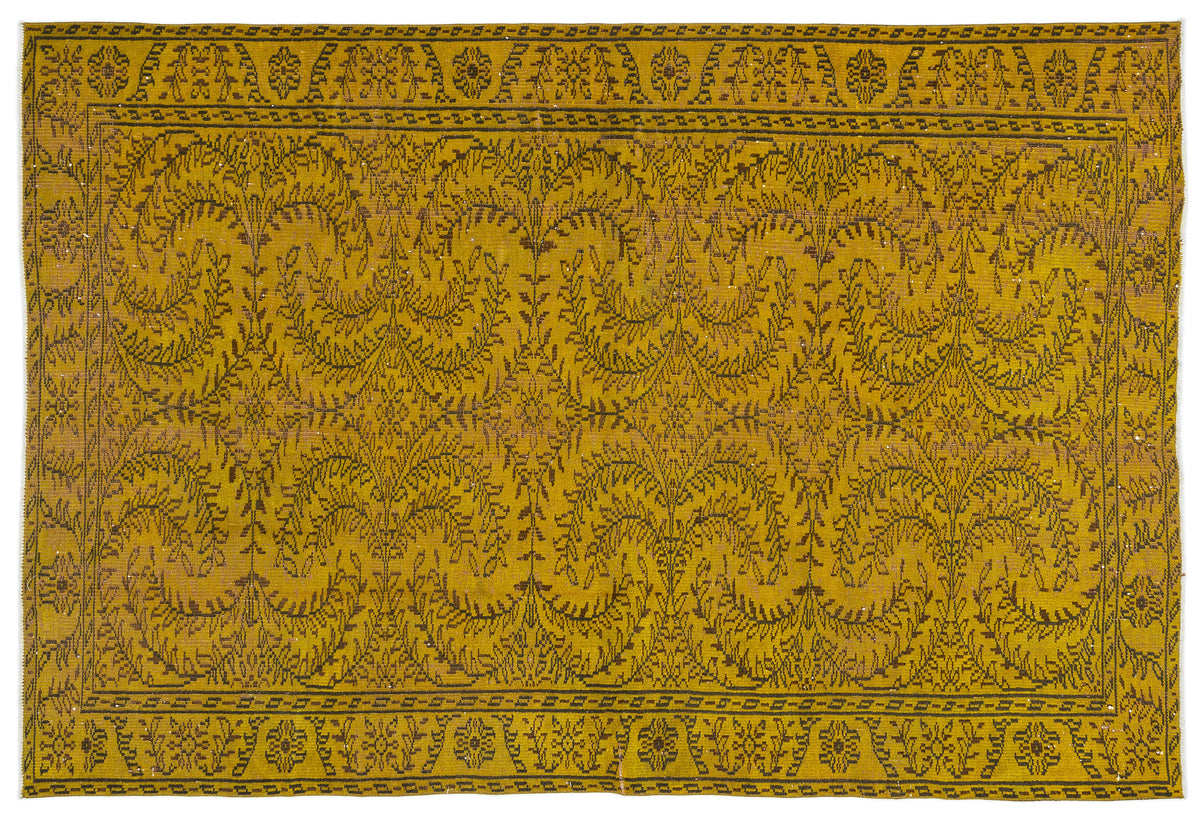 Yellow Over Dyed Vintage Rug 5&#39;11&#39;&#39; x 8&#39;9&#39;&#39; ft 180 x 266 cm