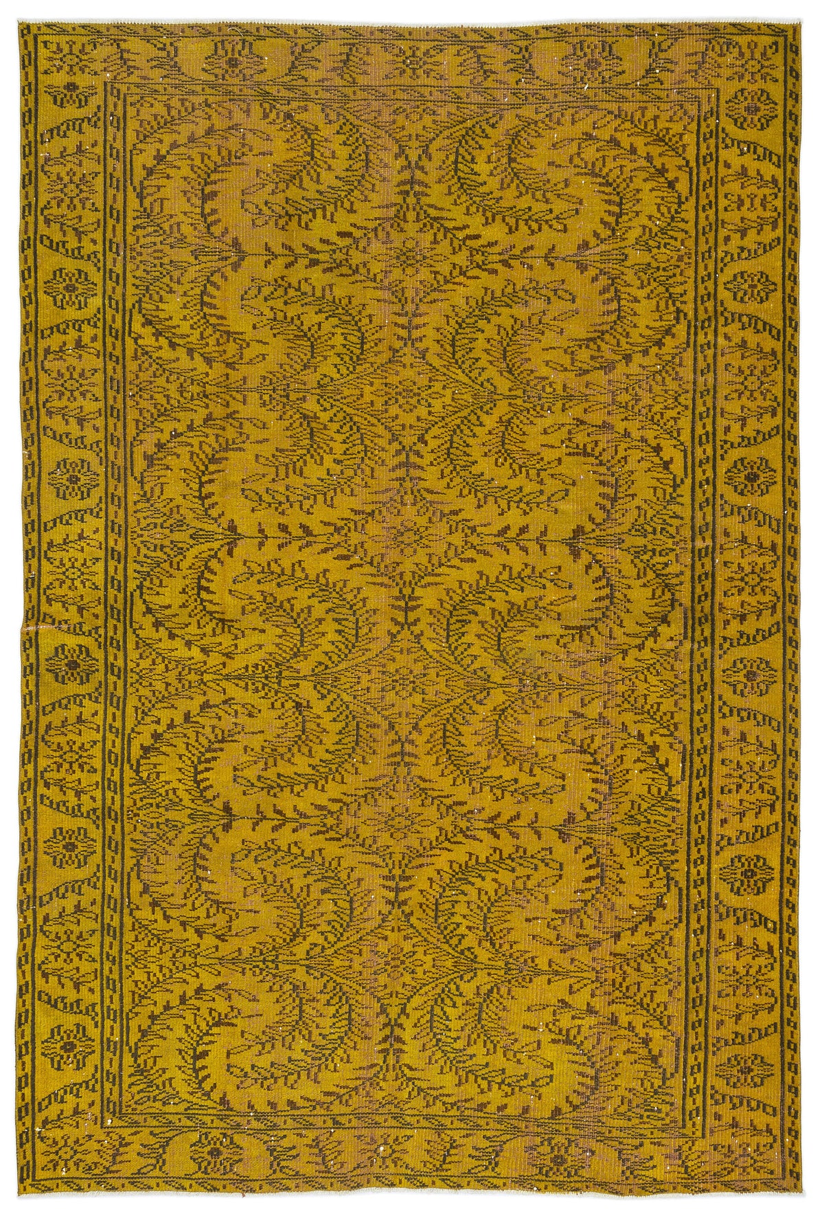 Yellow Over Dyed Vintage Rug 5&#39;11&#39;&#39; x 8&#39;9&#39;&#39; ft 180 x 266 cm