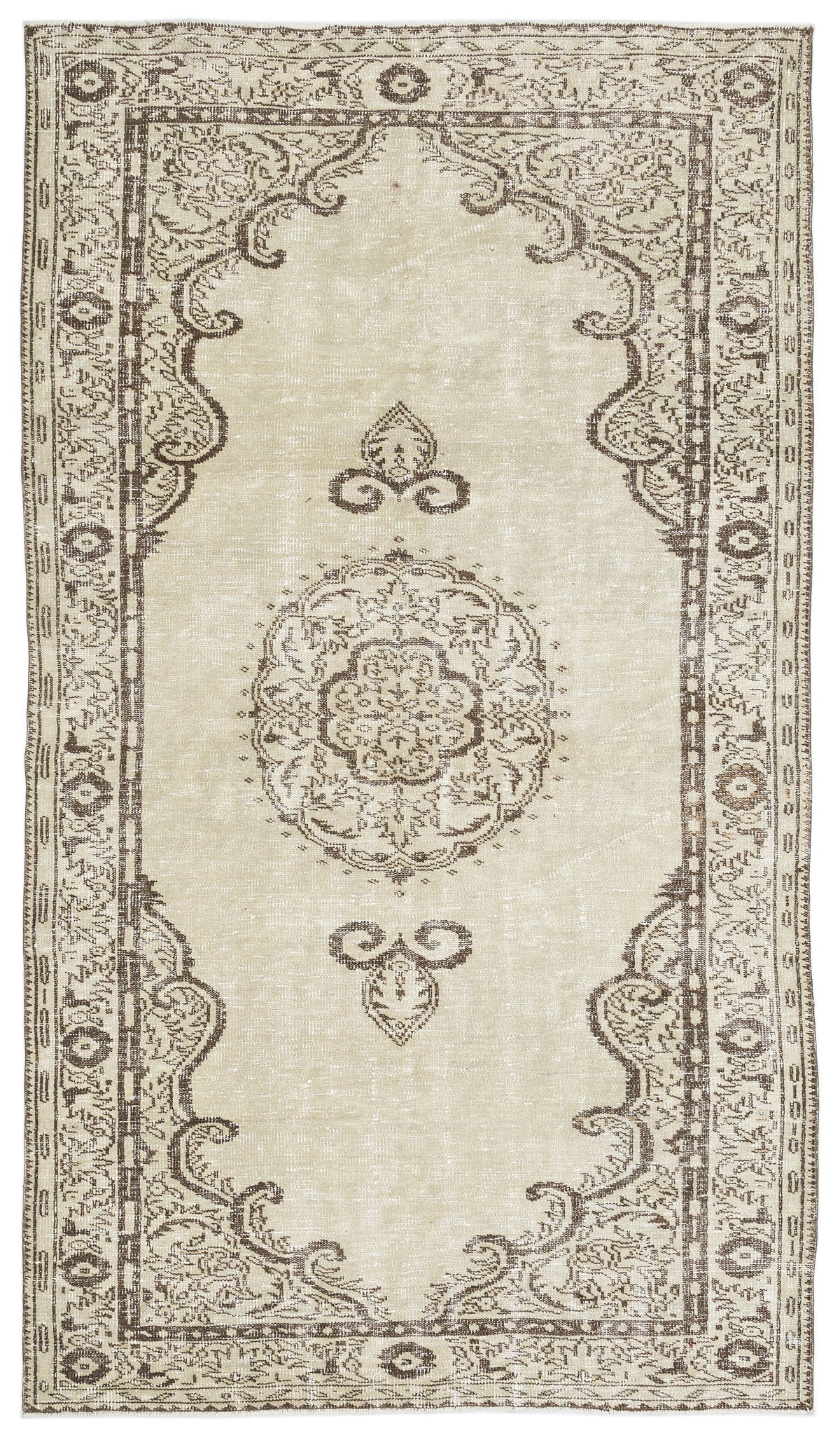 Beige Over Dyed Vintage Rug 5&#39;5&#39;&#39; x 9&#39;7&#39;&#39; ft 165 x 292 cm