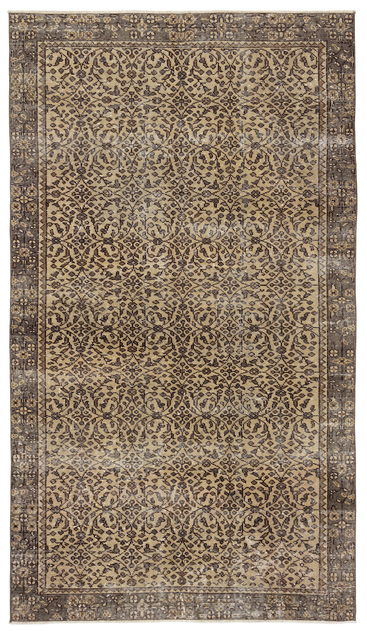 Brown Over Dyed Vintage Rug 5&#39;1&#39;&#39; x 8&#39;11&#39;&#39; ft 156 x 272 cm