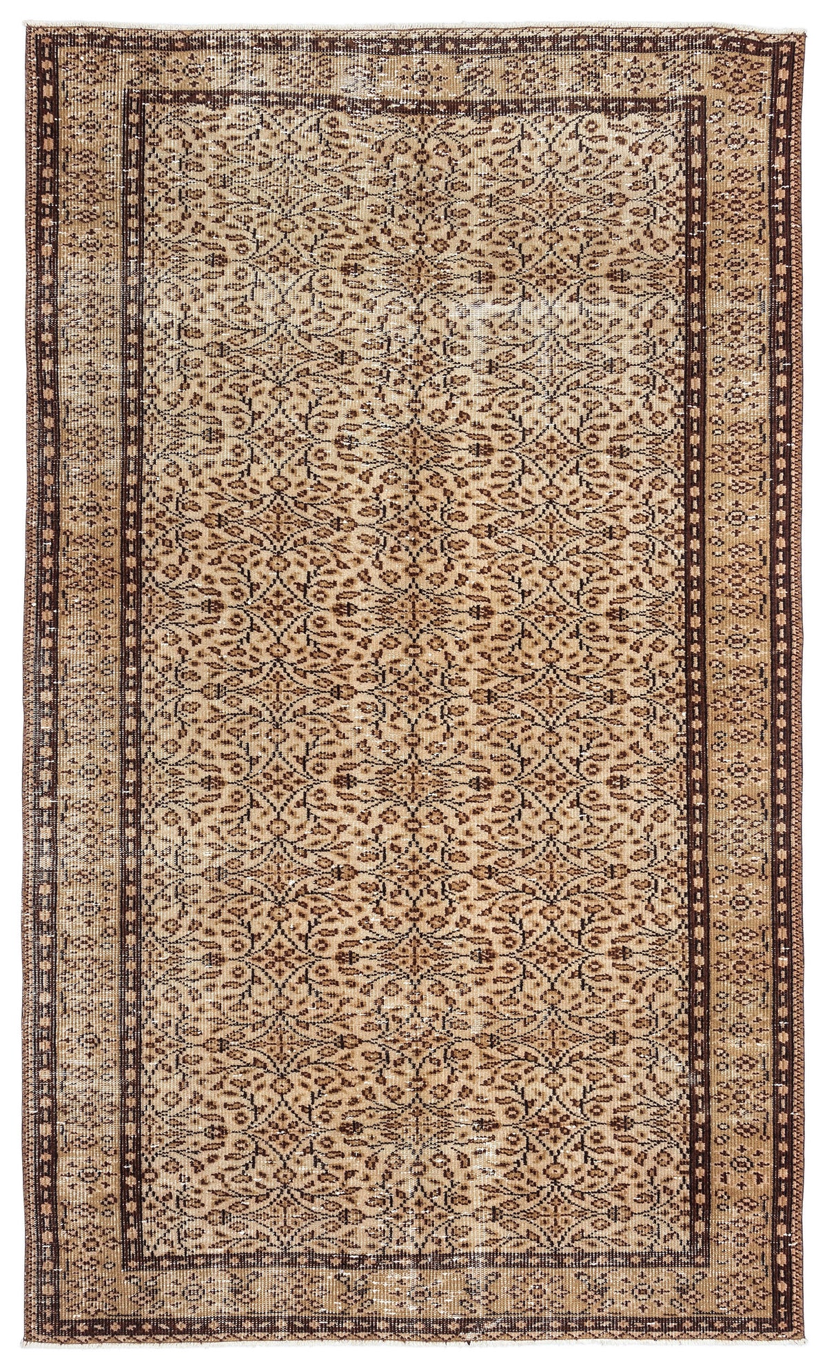 Brown Over Dyed Vintage Rug 5&#39;2&#39;&#39; x 8&#39;8&#39;&#39; ft 157 x 263 cm