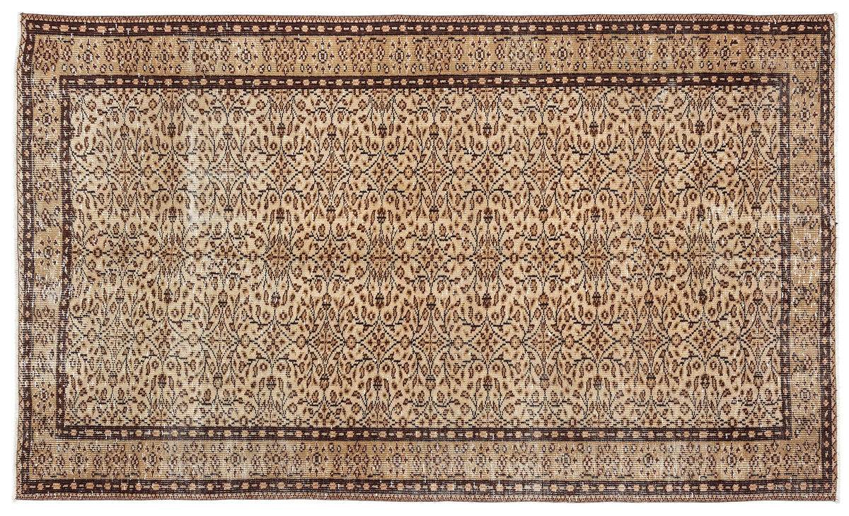 Brown Over Dyed Vintage Rug 5&#39;2&#39;&#39; x 8&#39;8&#39;&#39; ft 157 x 263 cm