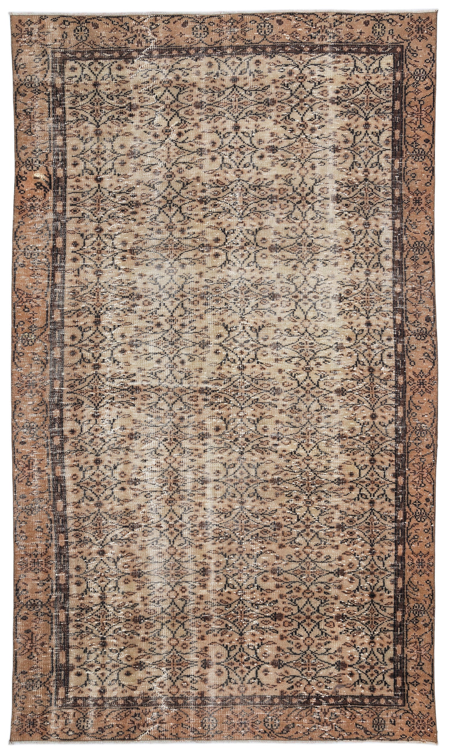 Brown Over Dyed Vintage Rug 5'9'' x 9'7'' ft 175 x 293 cm