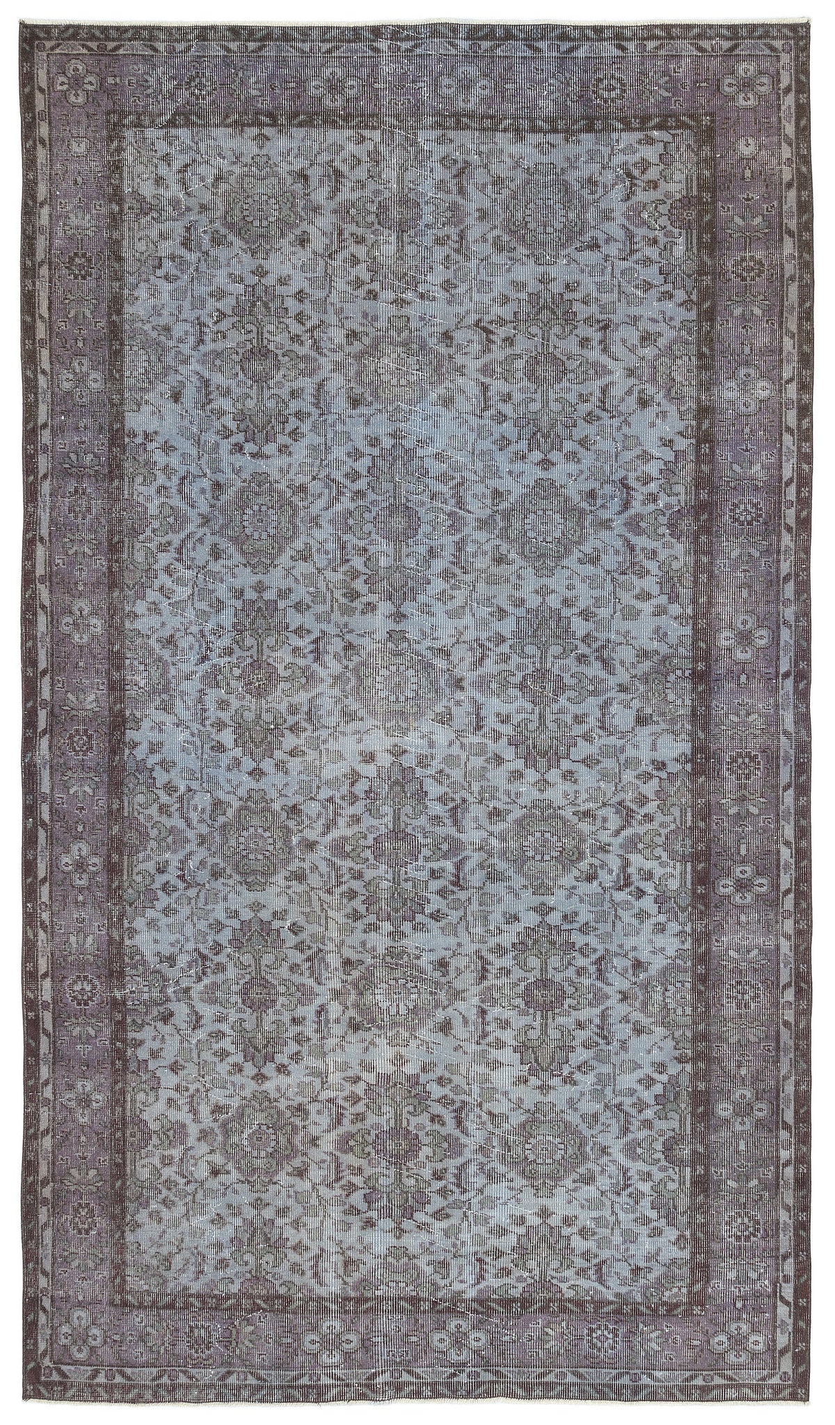 Blue Over Dyed Vintage Rug 5&#39;5&#39;&#39; x 9&#39;7&#39;&#39; ft 166 x 293 cm