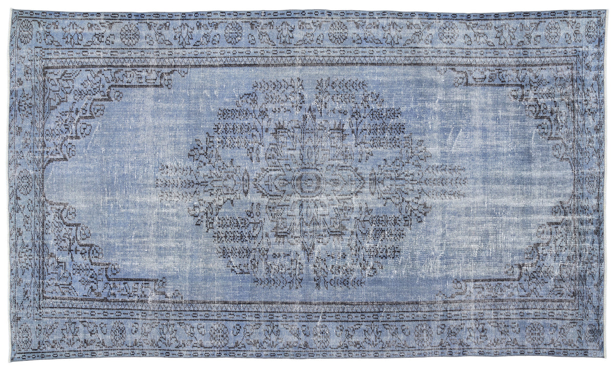 Blue Over Dyed Vintage Rug 5&#39;5&#39;&#39; x 9&#39;6&#39;&#39; ft 166 x 289 cm