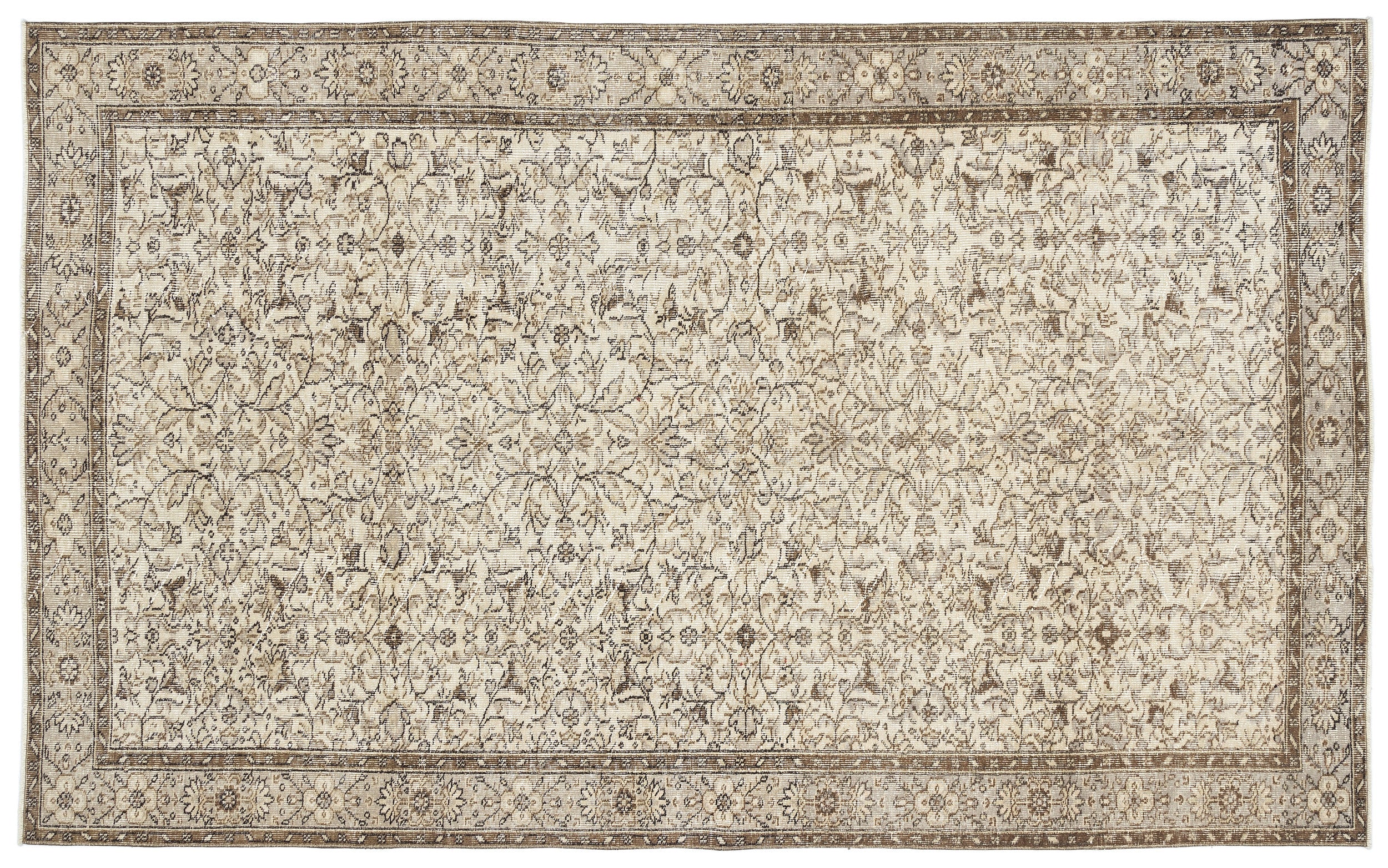 Beige Over Dyed Vintage Rug 5'9'' x 9'3'' ft 175 x 283 cm