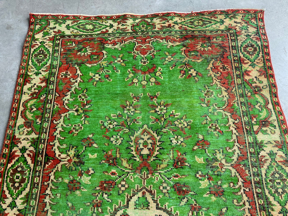 Traditional Design Natural Aged Green Vintage Rug 5&#39;2&#39;&#39; x 9&#39;4&#39;&#39; ft 158 x 285 cm