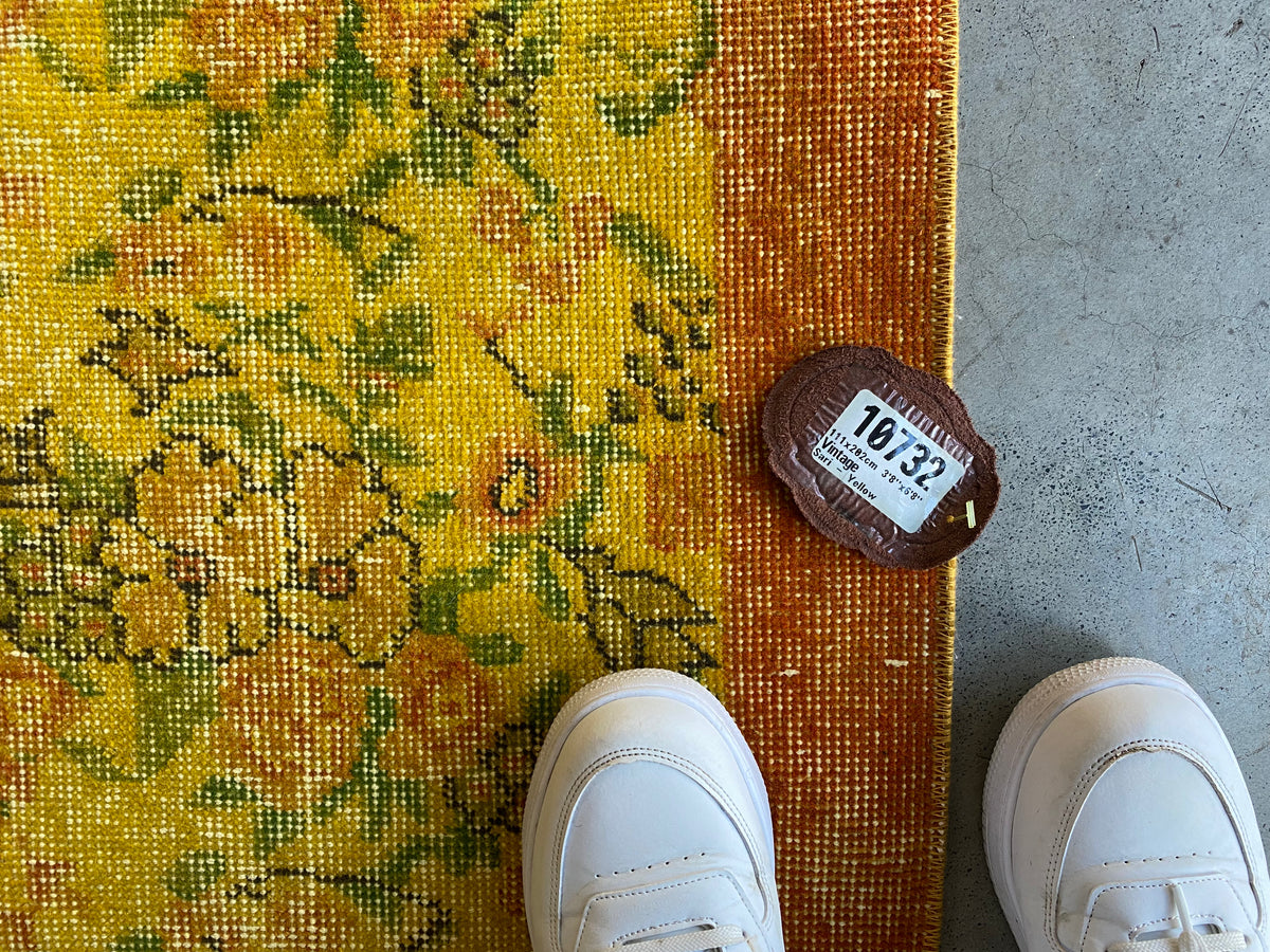 Yellow Over Dyed Vintage Rug 3&#39;8&#39;&#39; x 6&#39;8&#39;&#39; ft 111 x 202 cm