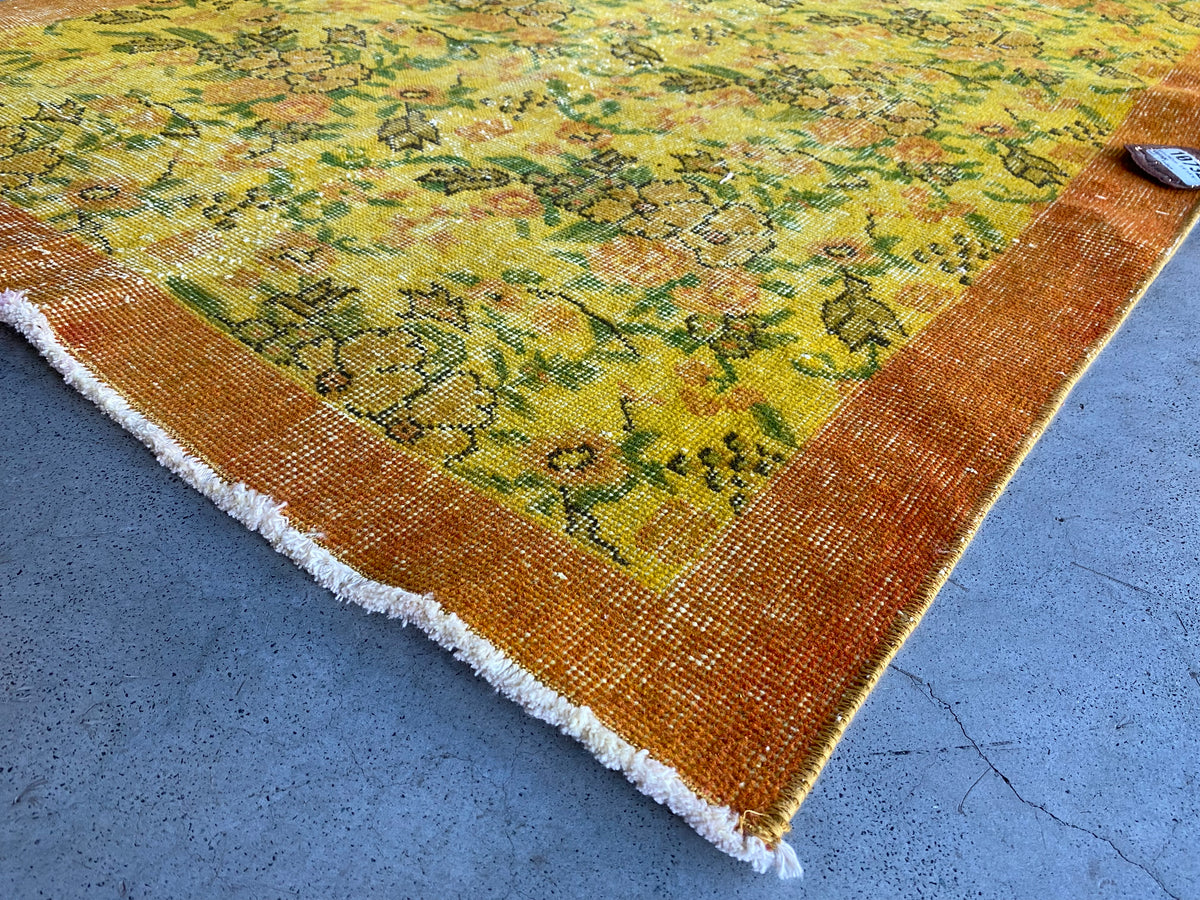 Yellow Over Dyed Vintage Rug 3&#39;8&#39;&#39; x 6&#39;8&#39;&#39; ft 111 x 202 cm