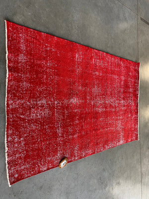 Red Over Dyed Vintage Rug 3'8'' x 6'0'' ft 112 x 184 cm