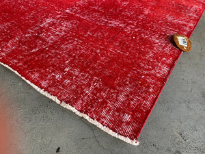 Red Over Dyed Vintage Rug 3'8'' x 6'0'' ft 112 x 184 cm