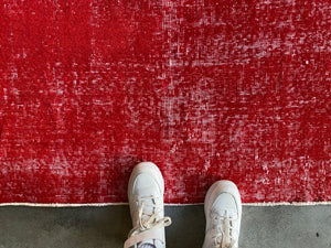 Red Over Dyed Vintage Rug 3'8'' x 6'0'' ft 112 x 184 cm