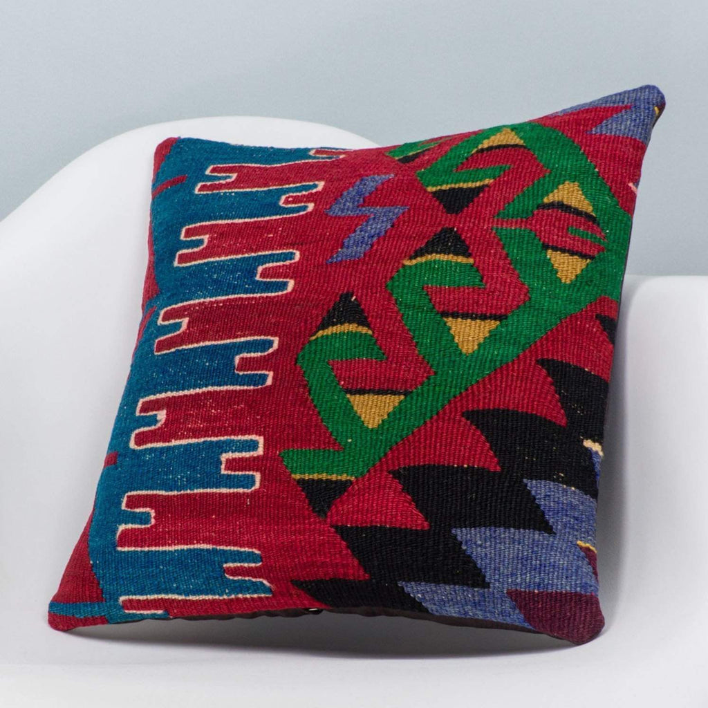 Chevron Multi Color Kilim Pillow Cover 16x16 3272 - kilimpillowstore
 - 2
