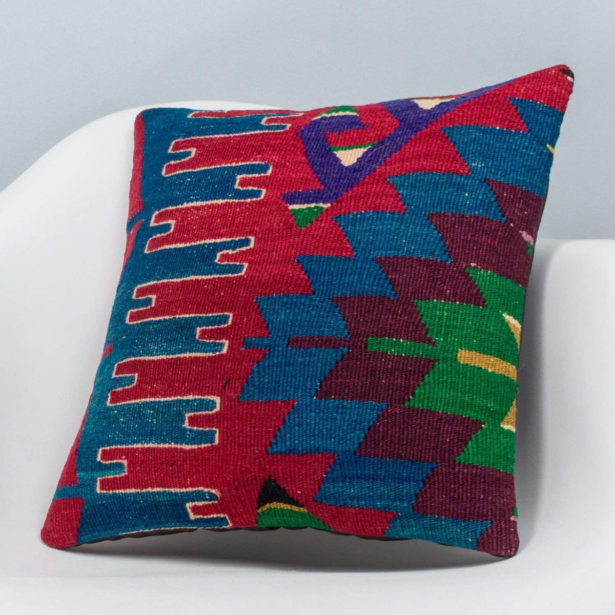 Chevron Multi Color Kilim Pillow Cover 16x16 3277 - kilimpillowstore
 - 2