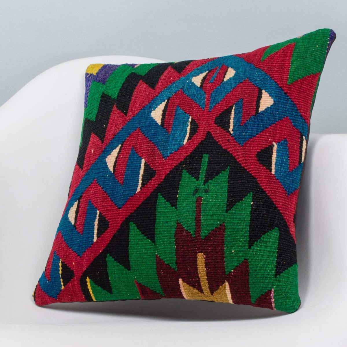 Chevron Multi Color Kilim Pillow Cover 16x16 3290 - kilimpillowstore
 - 2