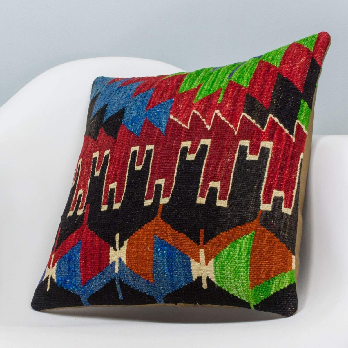 Chevron Multi Color Kilim Pillow Cover 16x16 3328 - kilimpillowstore
 - 2