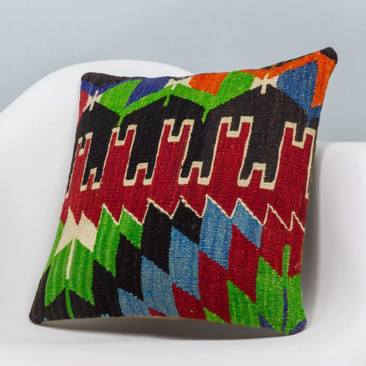 Chevron Multi Color Kilim Pillow Cover 16x16 3332 - kilimpillowstore
 - 2