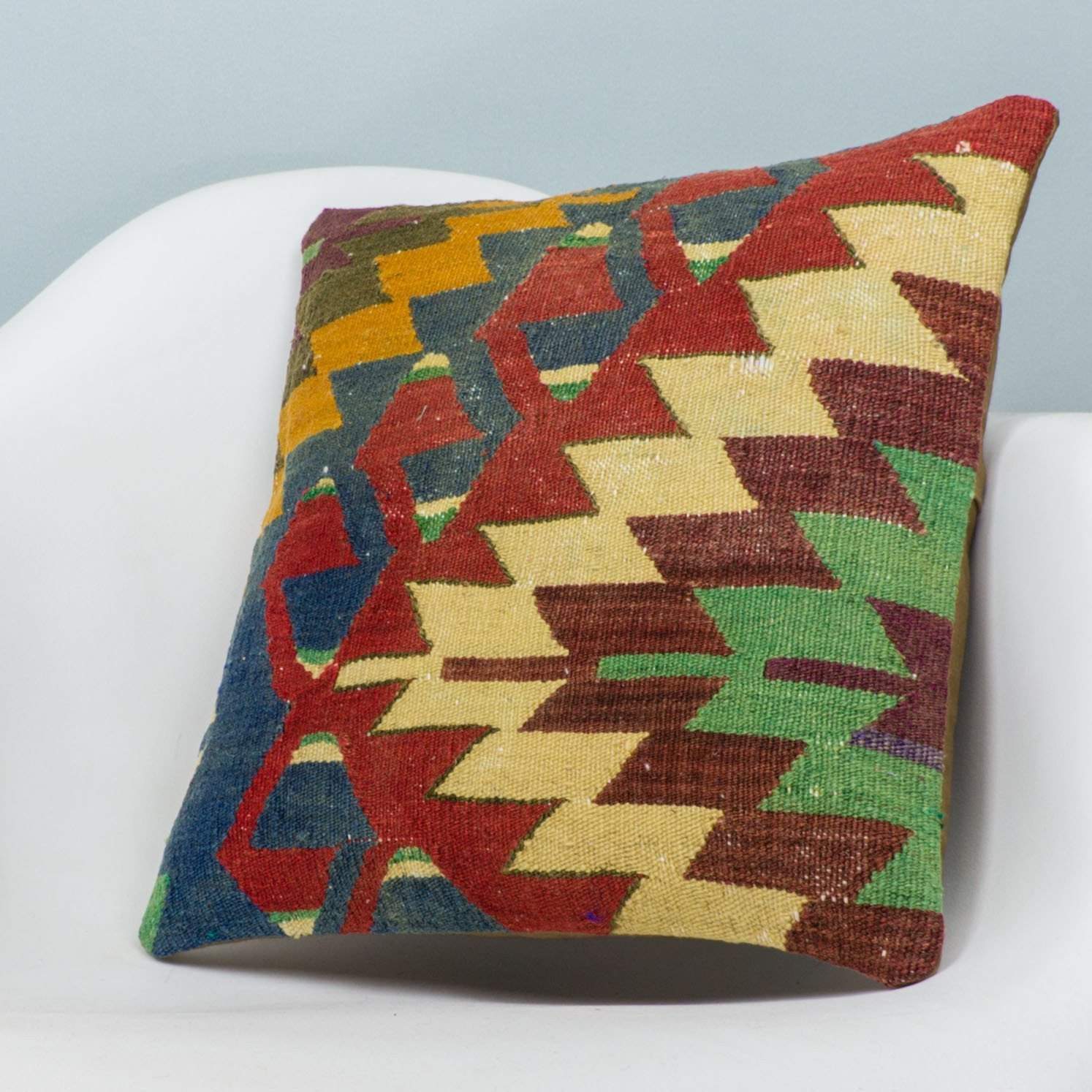 Chevron Multi Color Kilim Pillow Cover 16x16 3699 - kilimpillowstore
 - 2