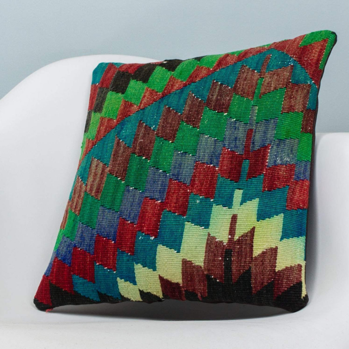 Chevron Multi Color Kilim Pillow Cover 16x16 3971 - kilimpillowstore
 - 2