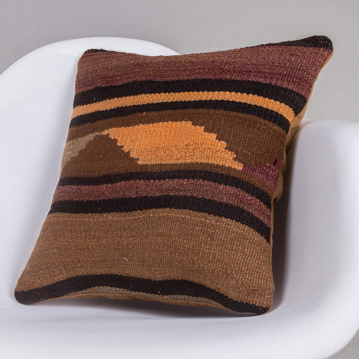 Geometric Brown Kilim Pillow Cover 16x16 4641 - kilimpillowstore
 - 2